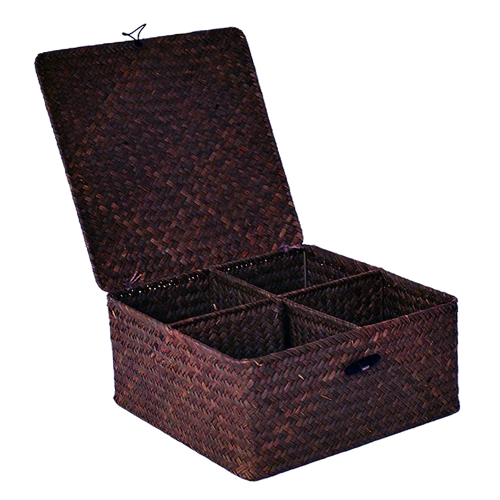 Rectangular Woven Basket Seagrass Decorative Storage Box Organizer Coffee