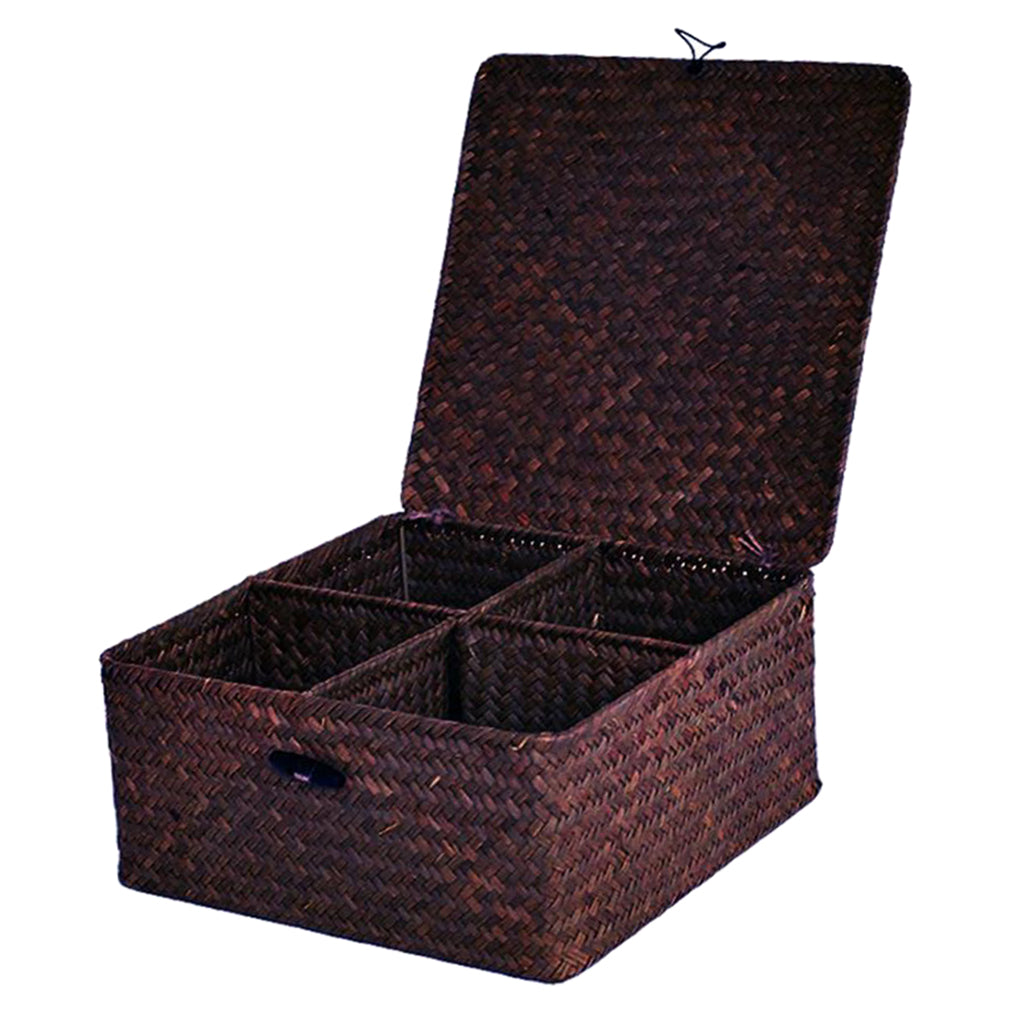 Rectangular Woven Basket Seagrass Decorative Storage Box Organizer Coffee