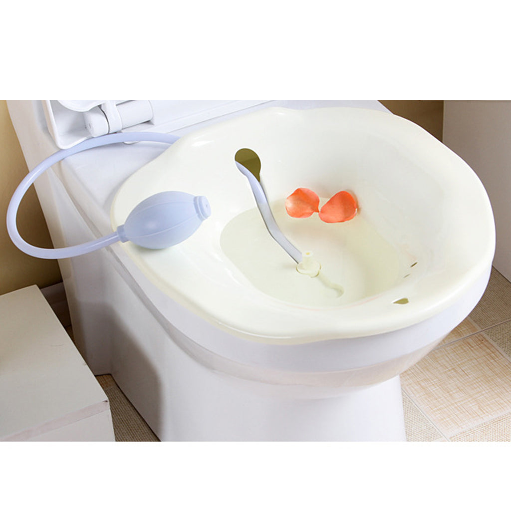 Toilet Sitz Bath Tub Hip Basin with Flusher for Pregnant Hemorrhoids White