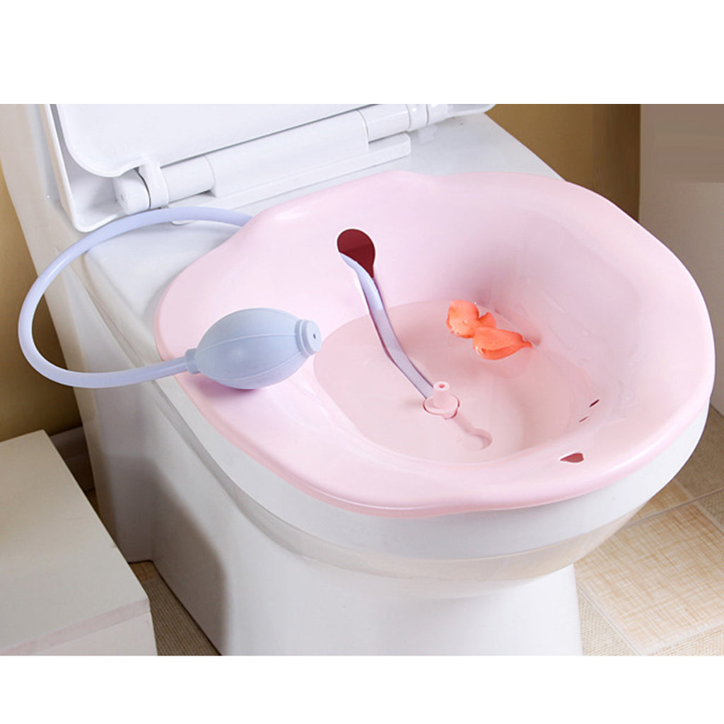 Toilet Sitz Bath Tub Hip Basin with Flusher for Pregnant Hemorrhoids Pink