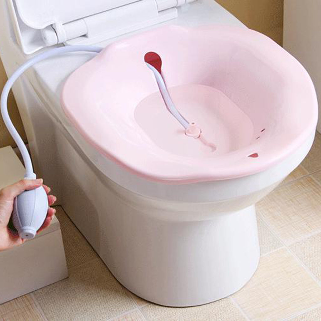 Toilet Sitz Bath Tub Hip Basin with Flusher for Pregnant Hemorrhoids Pink