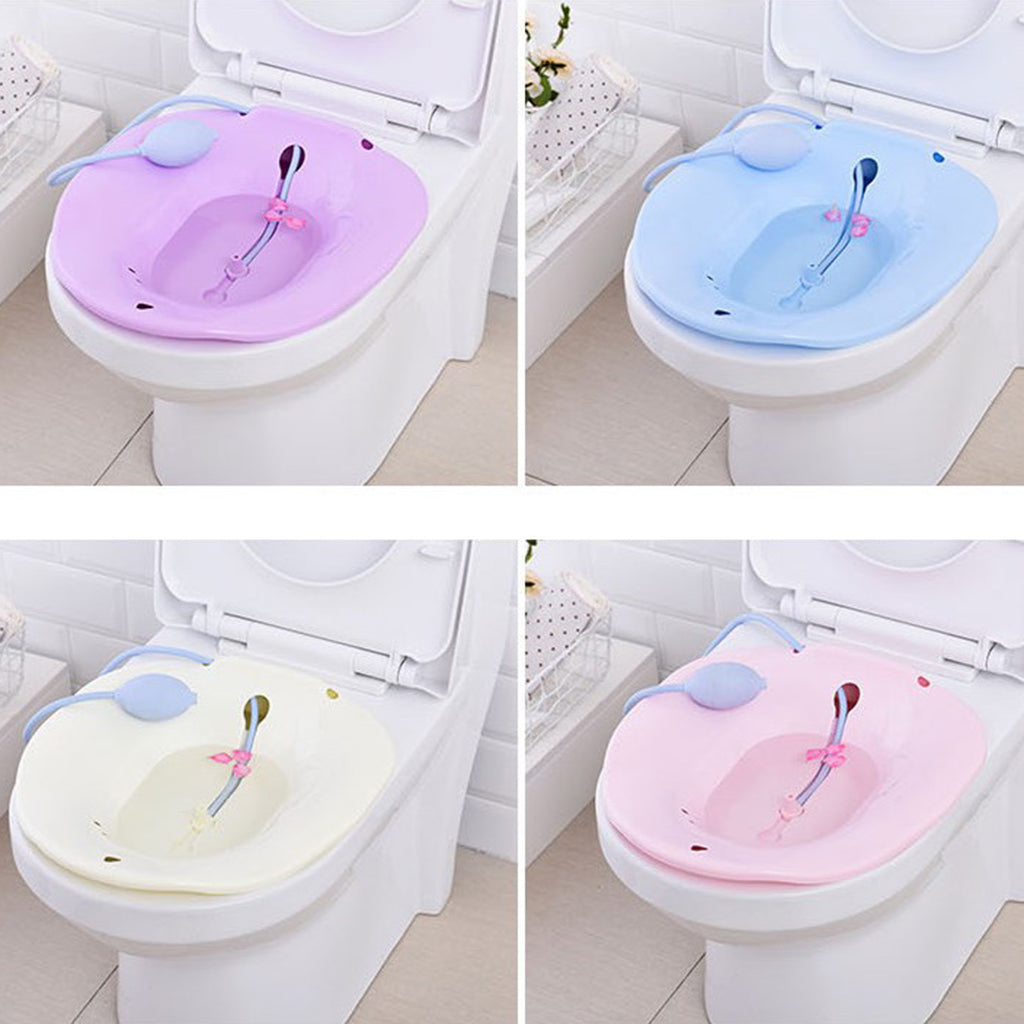 Toilet Sitz Bath Tub Hip Basin with Flusher for Pregnant Hemorrhoids Pink