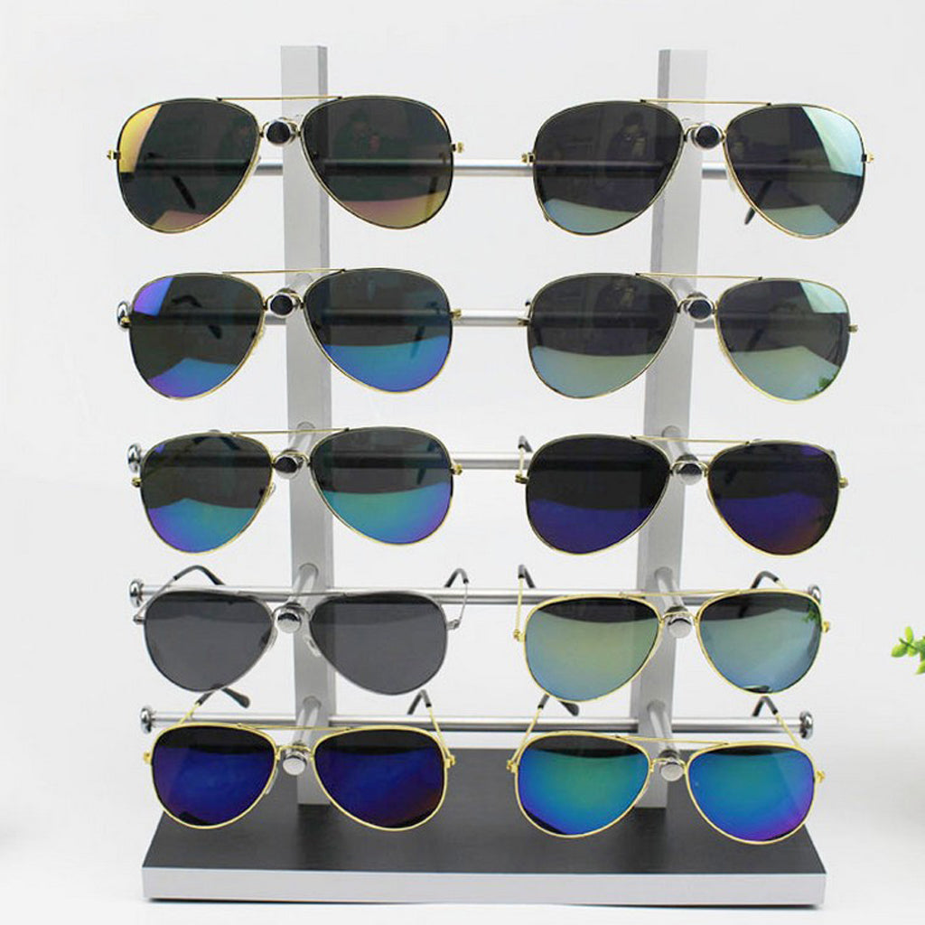 Sunglasses Display Stand Glass Eyewear Storage Rack for 10Pairs Black White