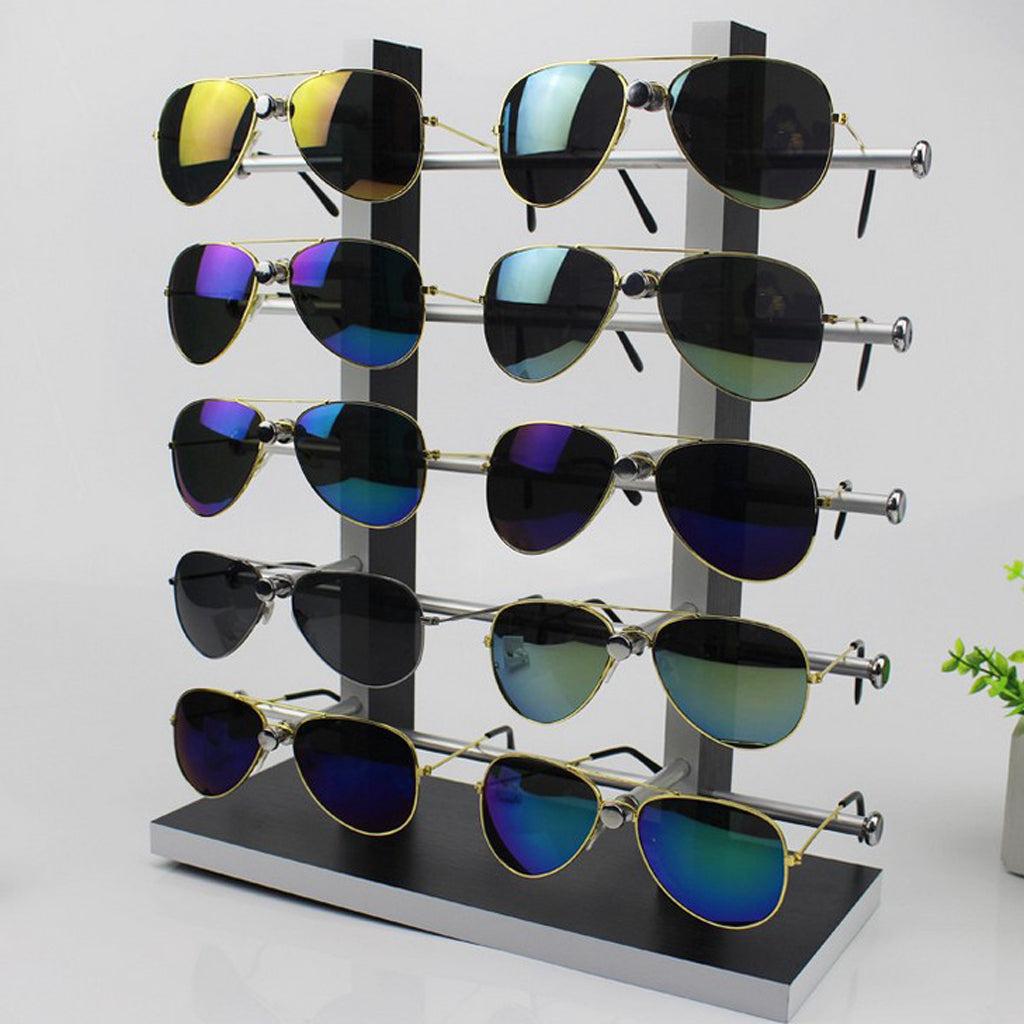 Sunglasses Display Stand Glass Eyewear Storage Rack for 10Pairs Black White