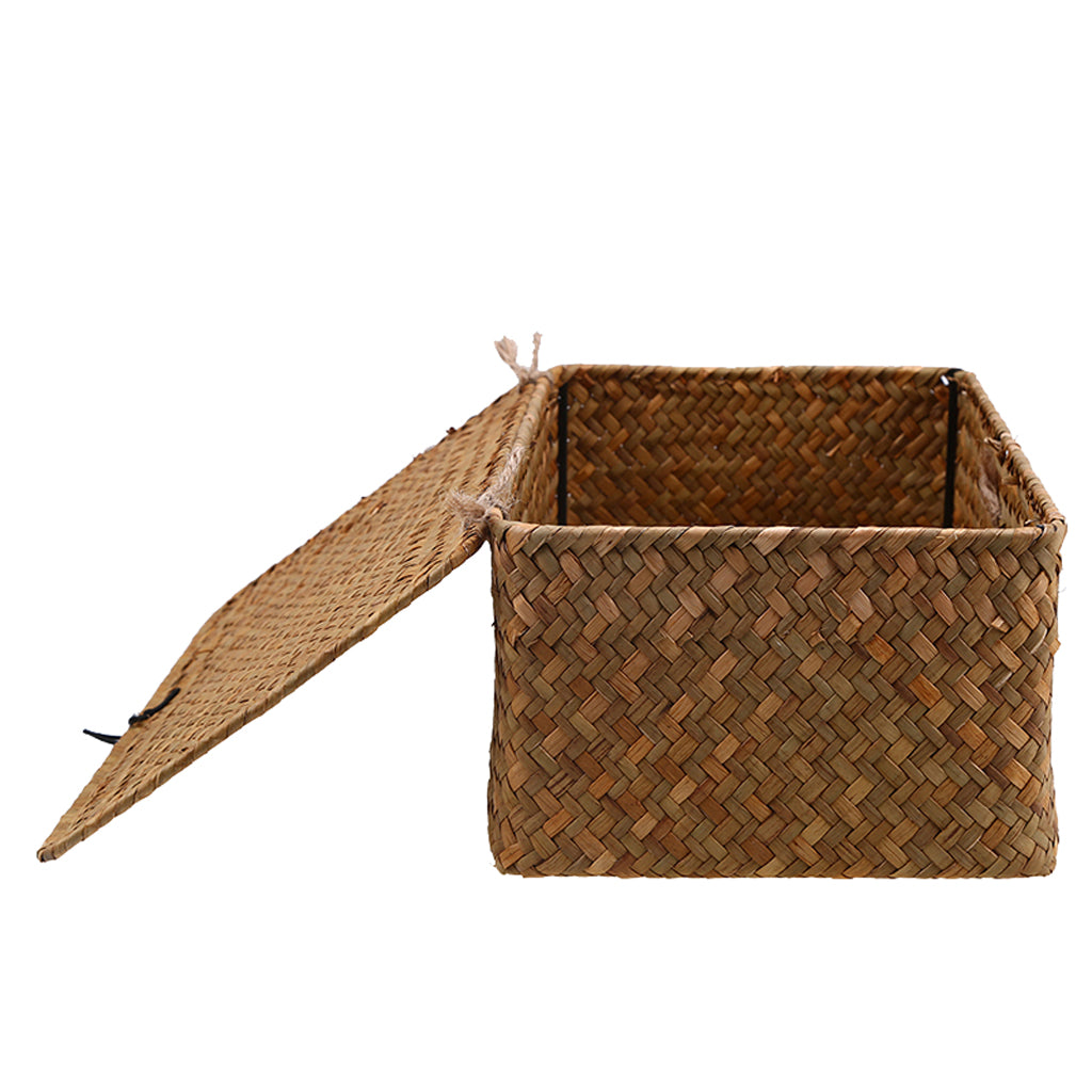 Seagrass Storage Baskets with Lid for Home and Bathroom Organization L