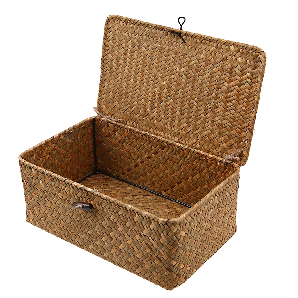 Seagrass Storage Baskets with Lid for Home and Bathroom Organization L