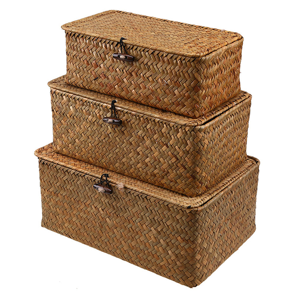 Seagrass Storage Baskets with Lid for Home and Bathroom Organization L