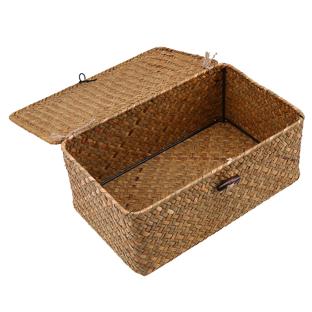 Seagrass Storage Baskets with Lid for Home and Bathroom Organization L