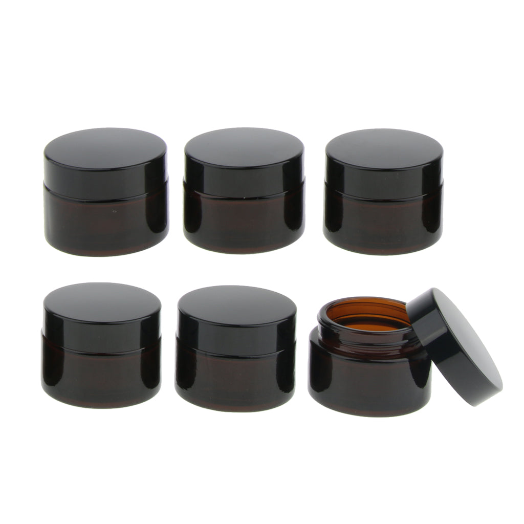 6 Pcs Refillable Cosmetic Containers Round Glass Jars Face Cream Lotion  30g