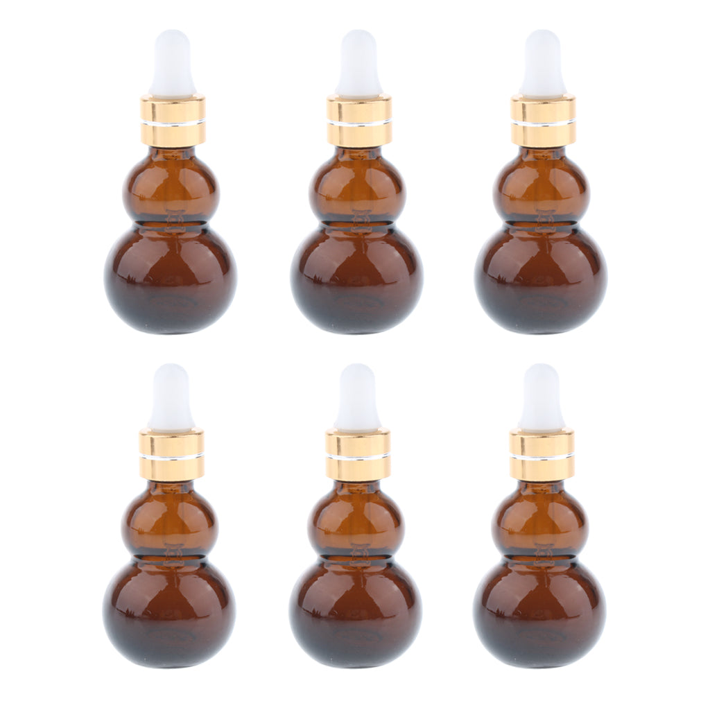 6 Pieces Gourd Glass Dropper Bottles For Essential Oil Makeup Liquid 10ml