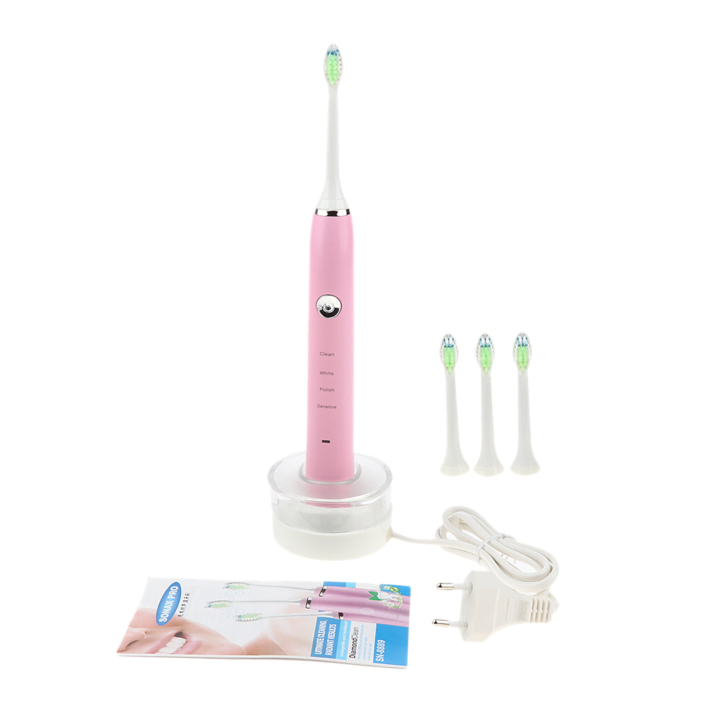 Electric Automatic Adult Toothbrush + 3 Replacement Head for Oral Care Pink