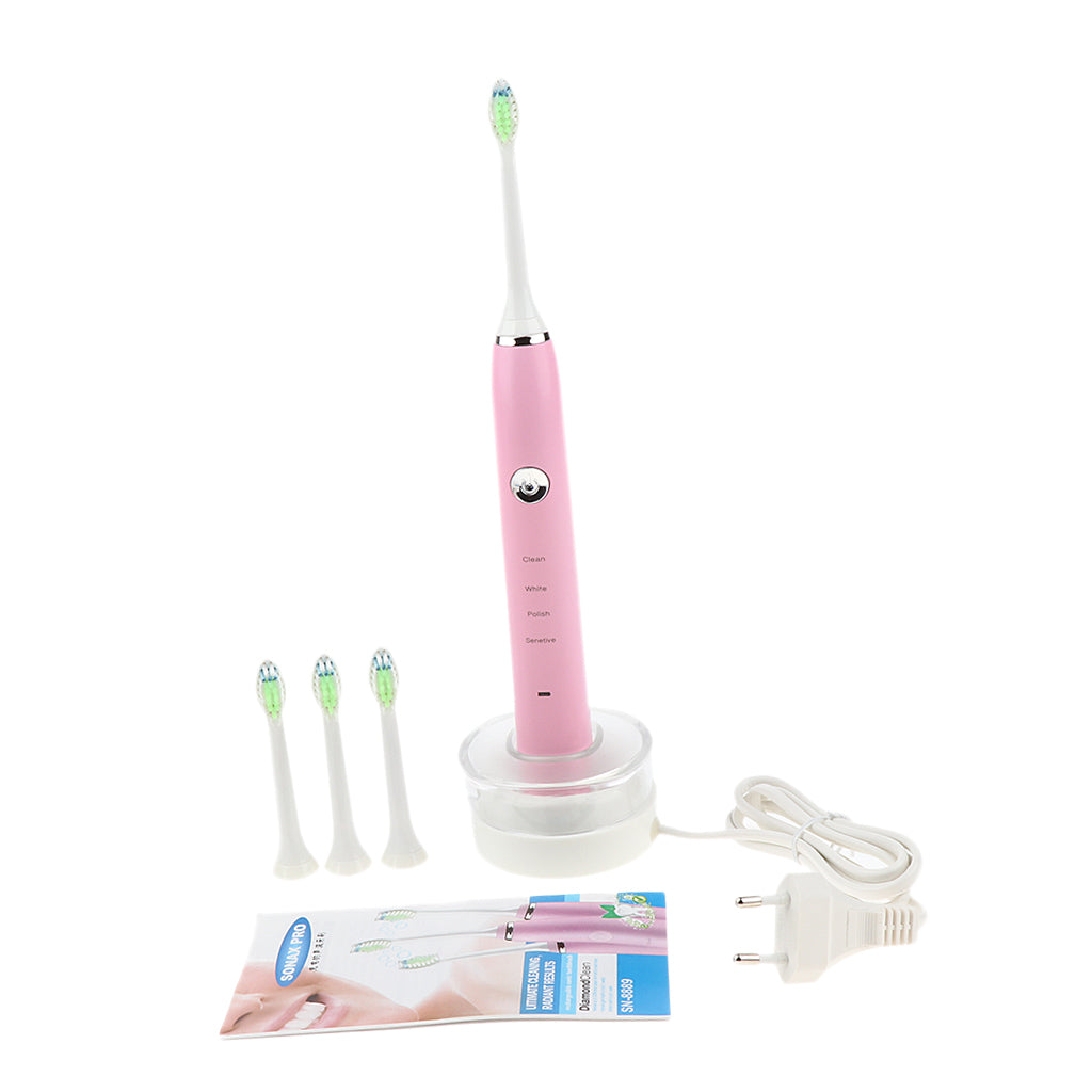 Electric Automatic Adult Toothbrush + 3 Replacement Head for Oral Care Pink