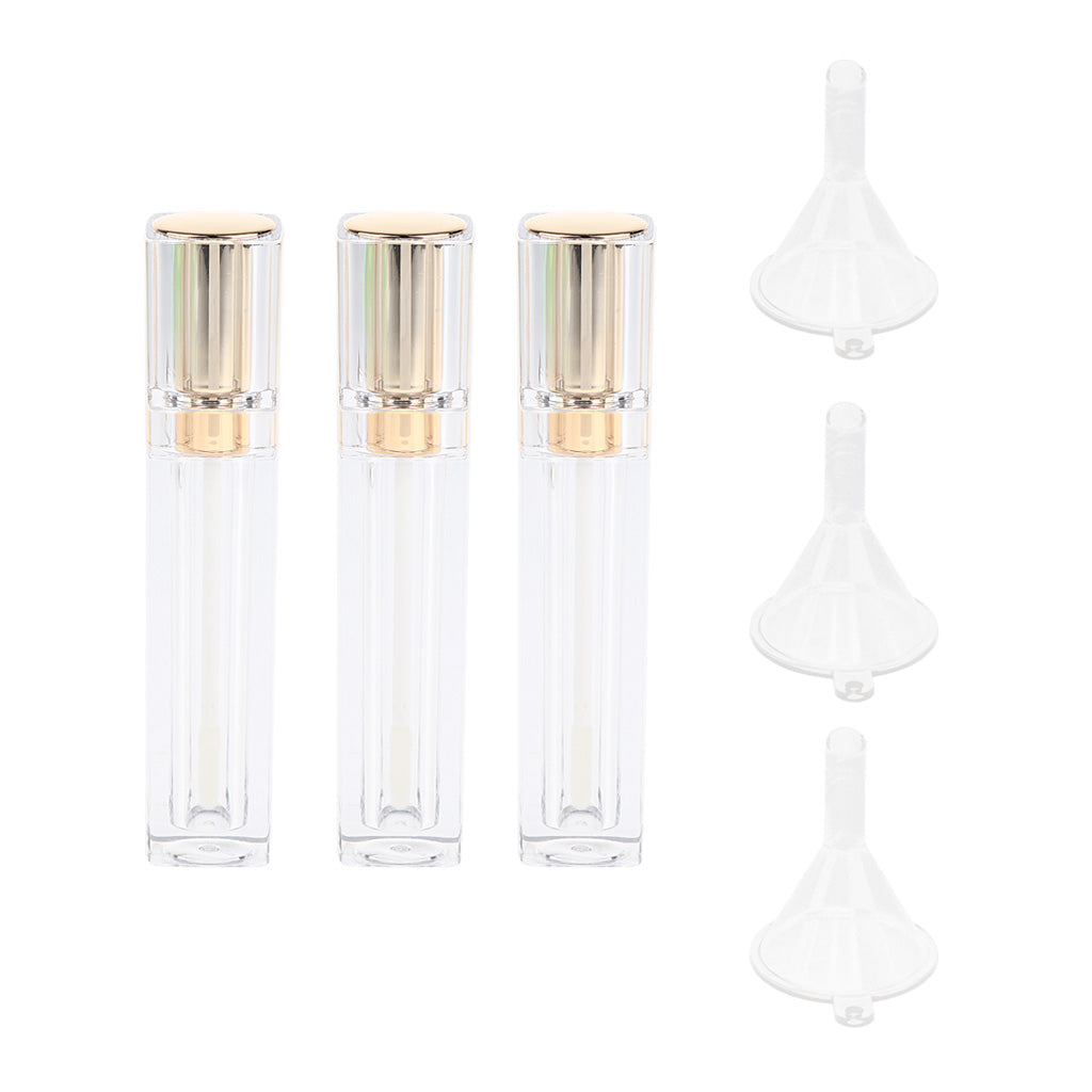 3 Pieces 8ml Refillable Lip Gloss Bottle Perfume Container +3 Funnel Gold