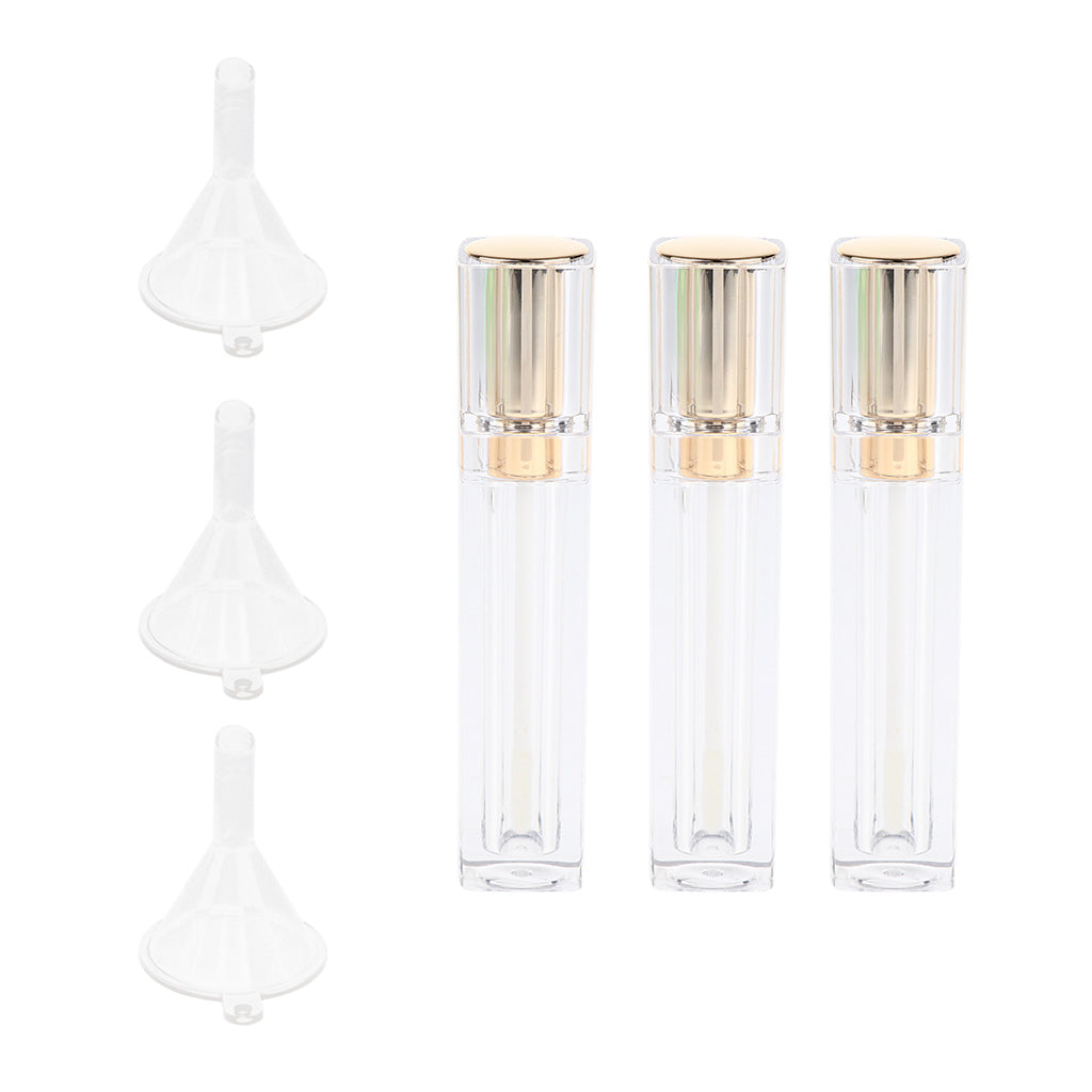 3 Pieces 8ml Refillable Lip Gloss Bottle Perfume Container +3 Funnel Gold