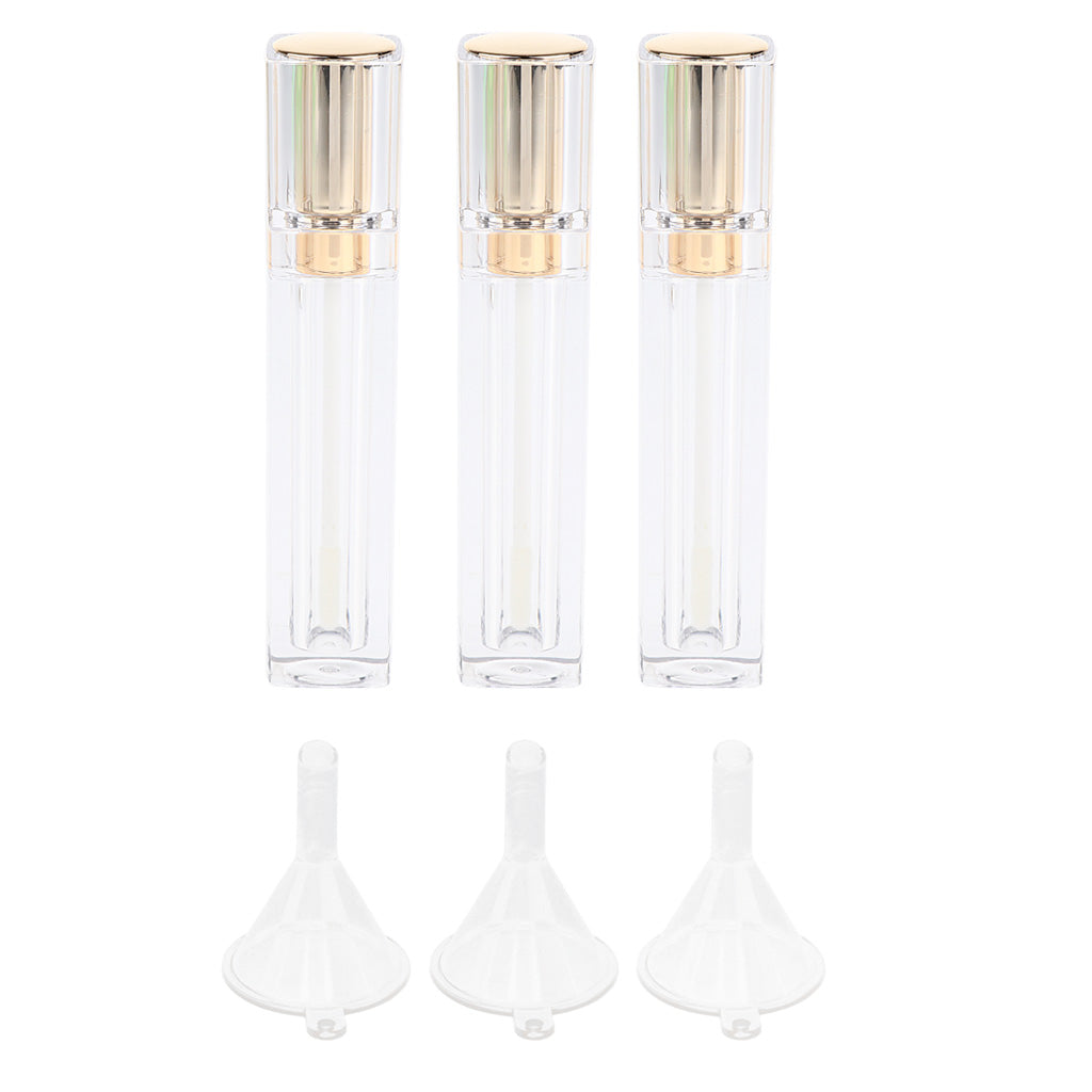 3 Pieces 8ml Refillable Lip Gloss Bottle Perfume Container +3 Funnel Gold