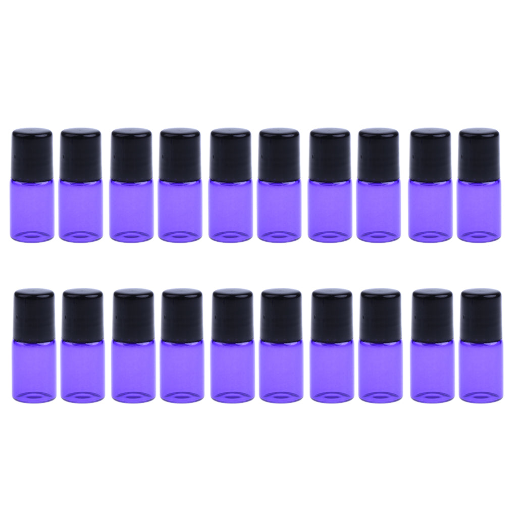 20 Pieces Empty Glass Roll On Bottles for Essential Oil Perfume 2ML Purple