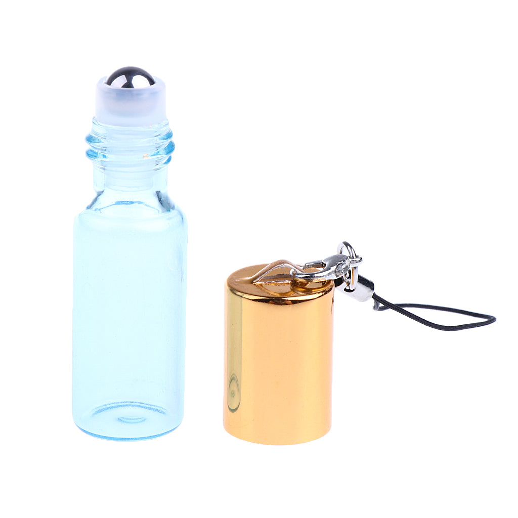 24 Pieces Refillable Glass Roller Essential Oil Bottles Pendant 5ml Blue