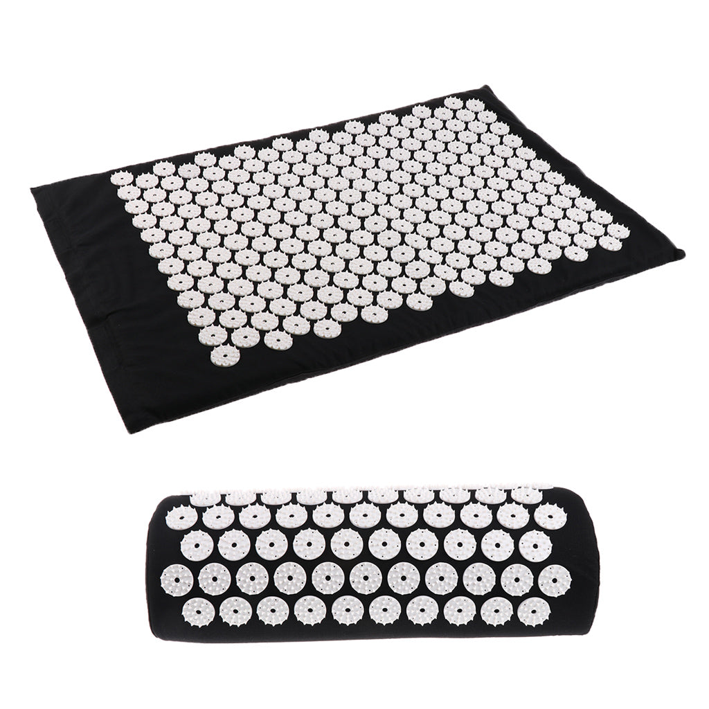 Spiky Acupressure Pillow Mat Set Acupuncture Massage Cushion Pad Kit Black