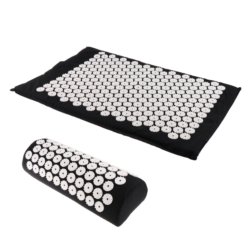 Spiky Acupressure Pillow Mat Set Acupuncture Massage Cushion Pad Kit Black