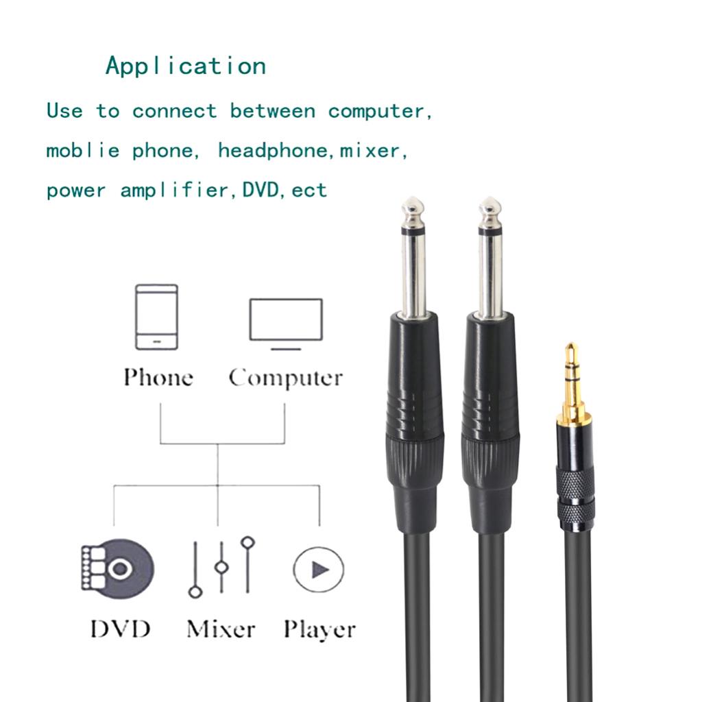 3.5mm 1/8" TRS to Dual 6.35mm 1/4" TS Mono Stereo Y-Cable Splitter  1x 2m