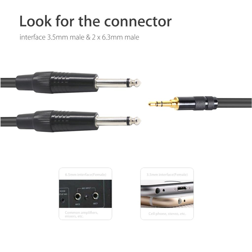 3.5mm 1/8" TRS to Dual 6.35mm 1/4" TS Mono Stereo Y-Cable Splitter  1x 2m