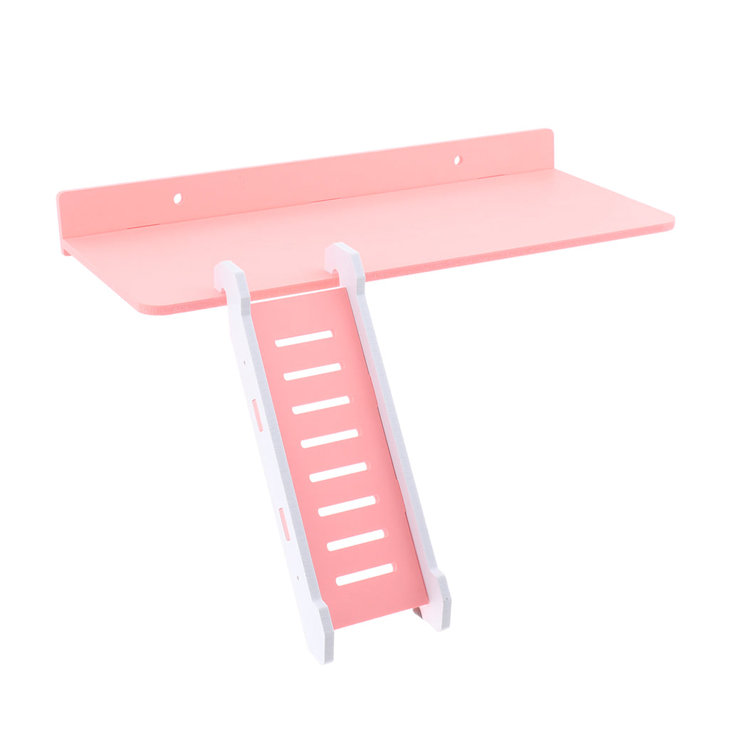 Wooden Platform and Ladder Set for Chinchilla Hamster Climbing pink