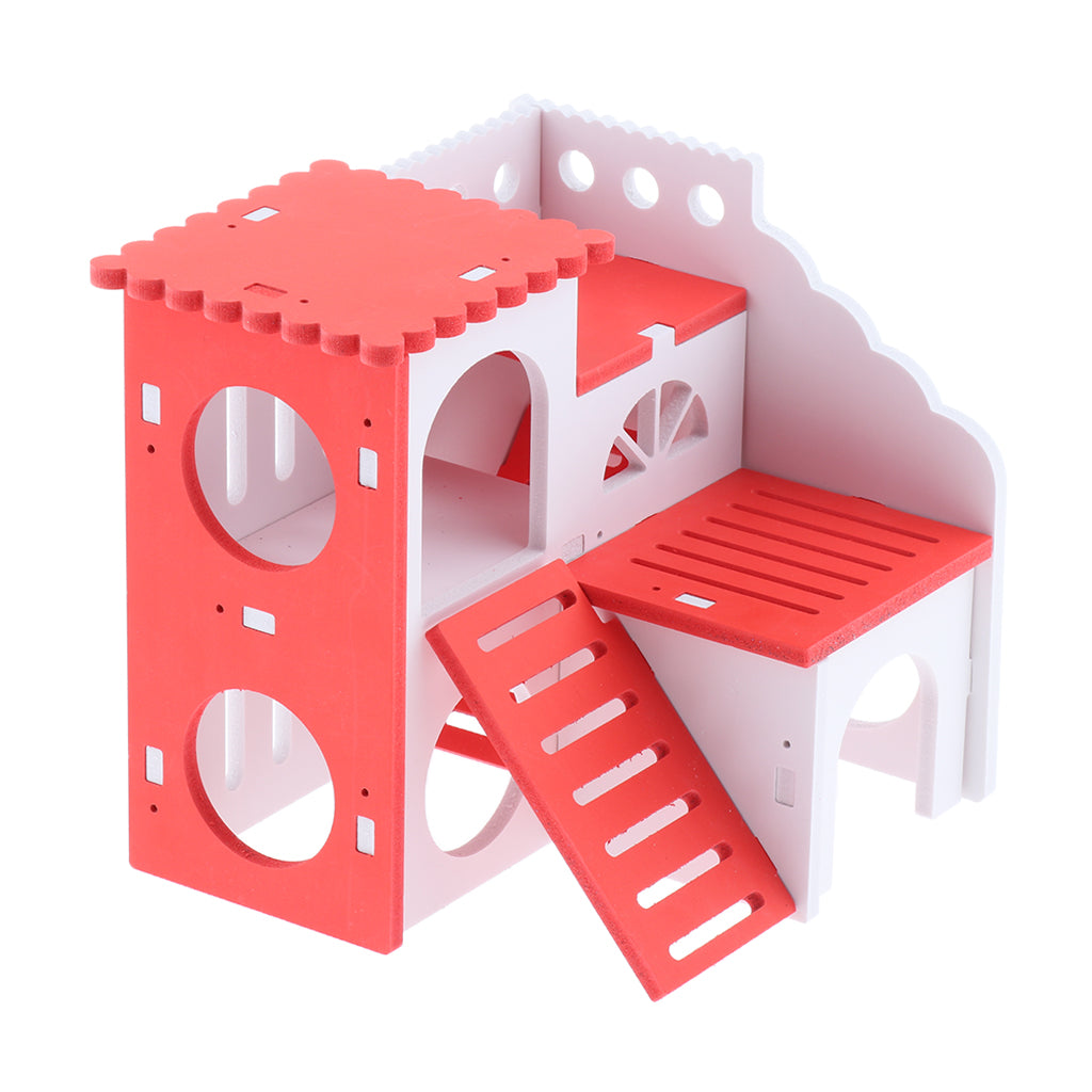 Wooden Hamster House Hideout Hut Exercise Natural Funny Nest Toy red