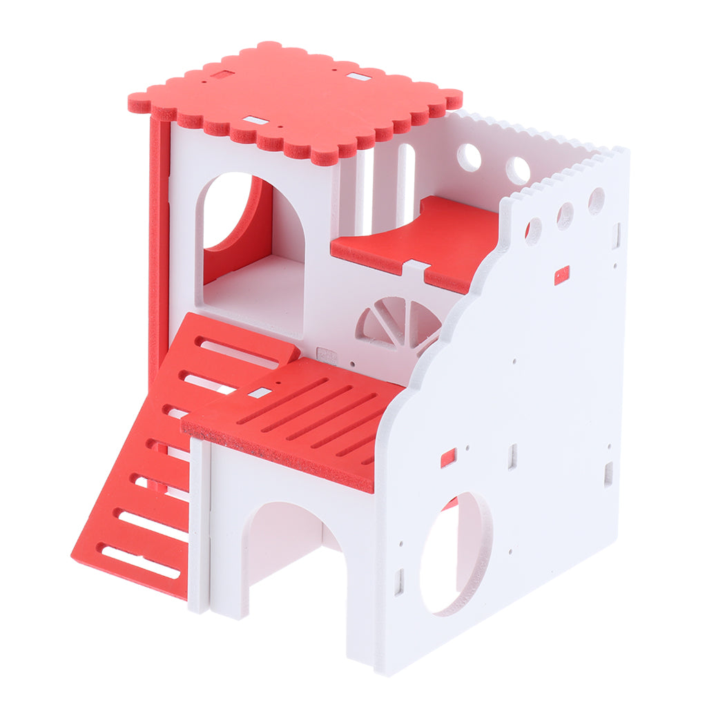 Wooden Hamster House Hideout Hut Exercise Natural Funny Nest Toy red