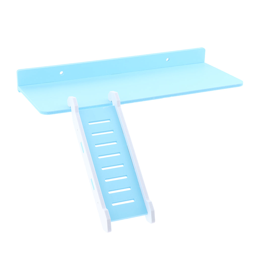 Wooden Platform and Ladder Set for Chinchilla Hamster Climbing blue