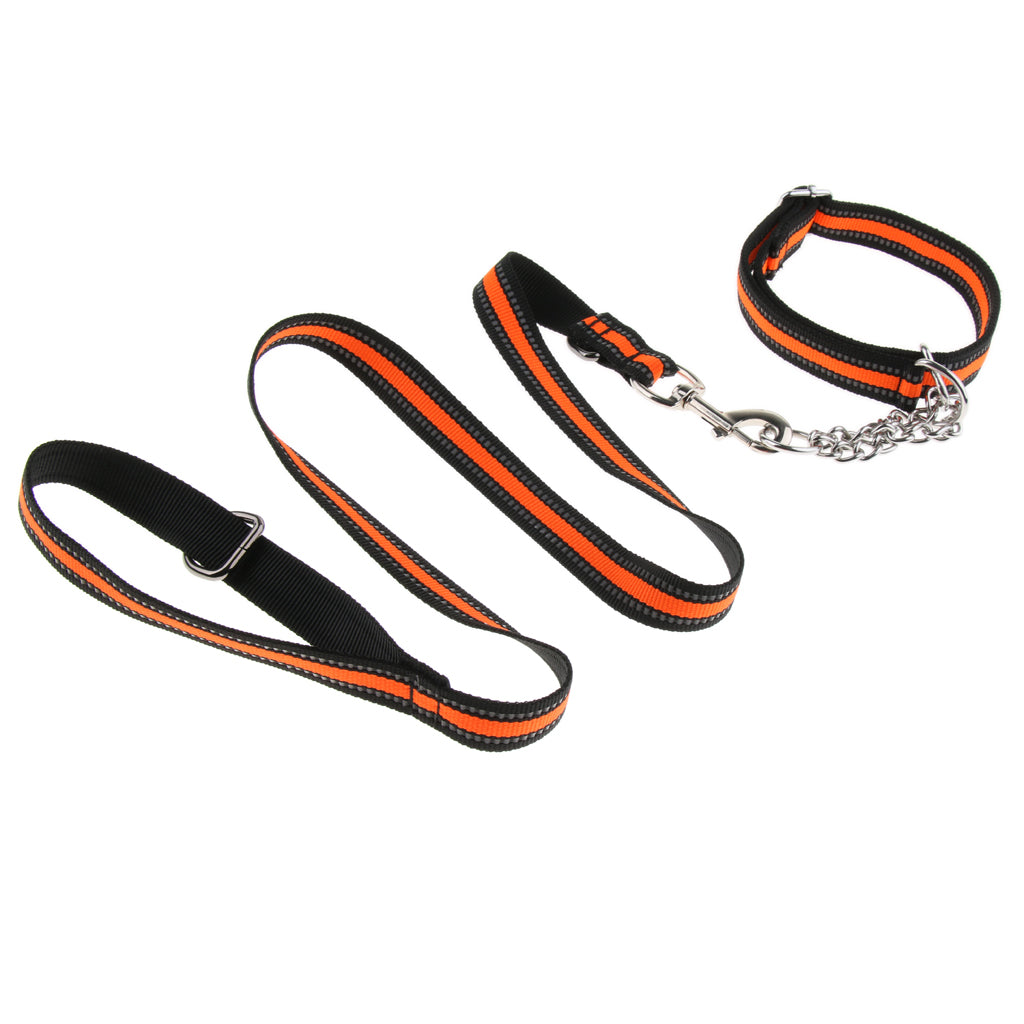 Reflective Strong Nylon Rope Dog Leash Collar Set for Walking Hiking Orange