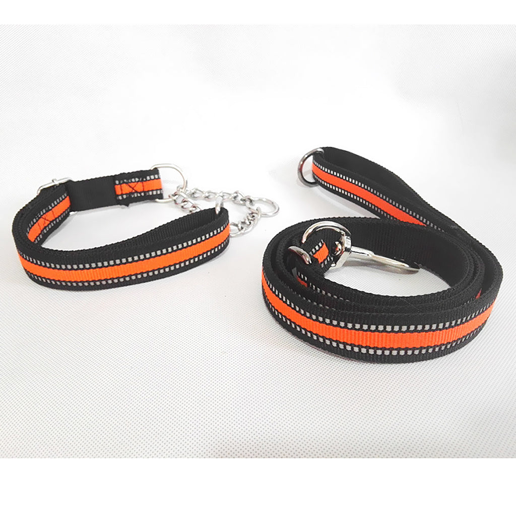 Reflective Strong Nylon Rope Dog Leash Collar Set for Walking Hiking Orange