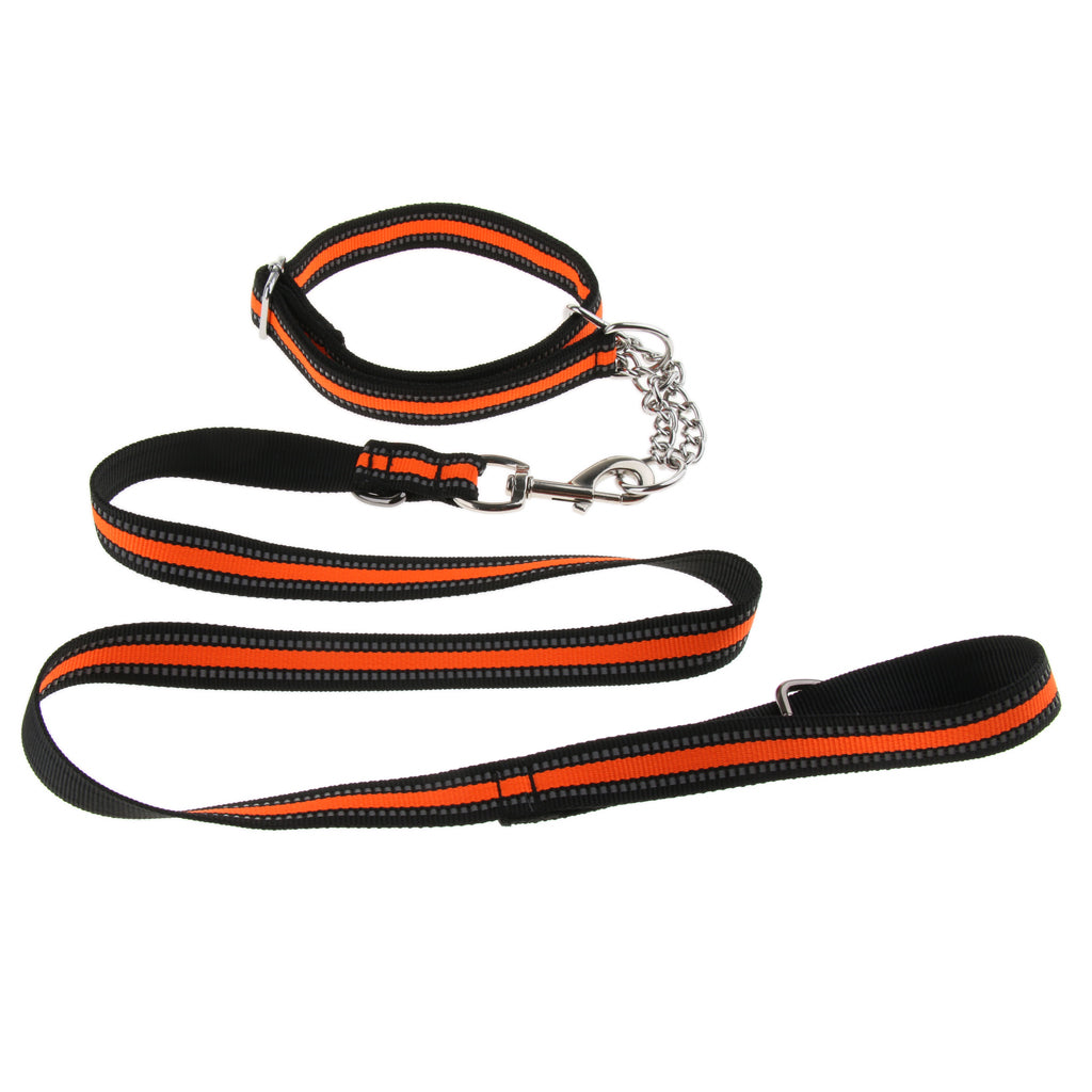 Reflective Strong Nylon Rope Dog Leash Collar Set for Walking Hiking Orange