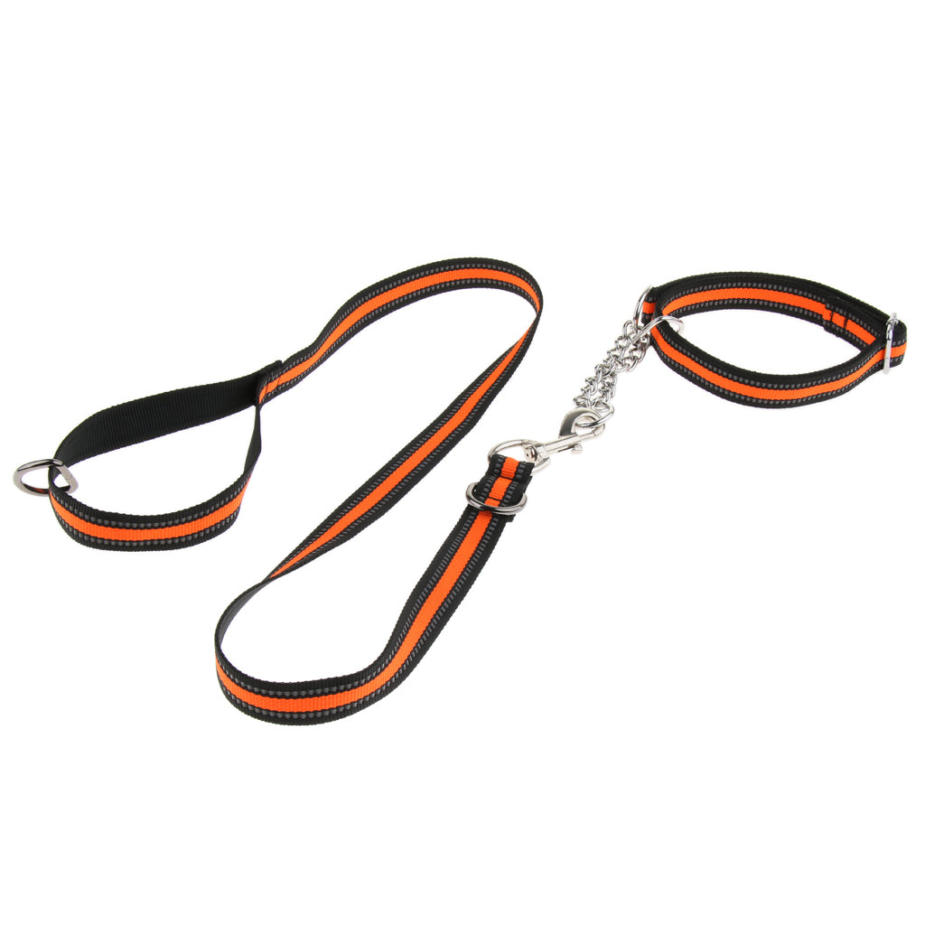 Reflective Strong Nylon Rope Dog Leash Collar Set for Walking Hiking Orange