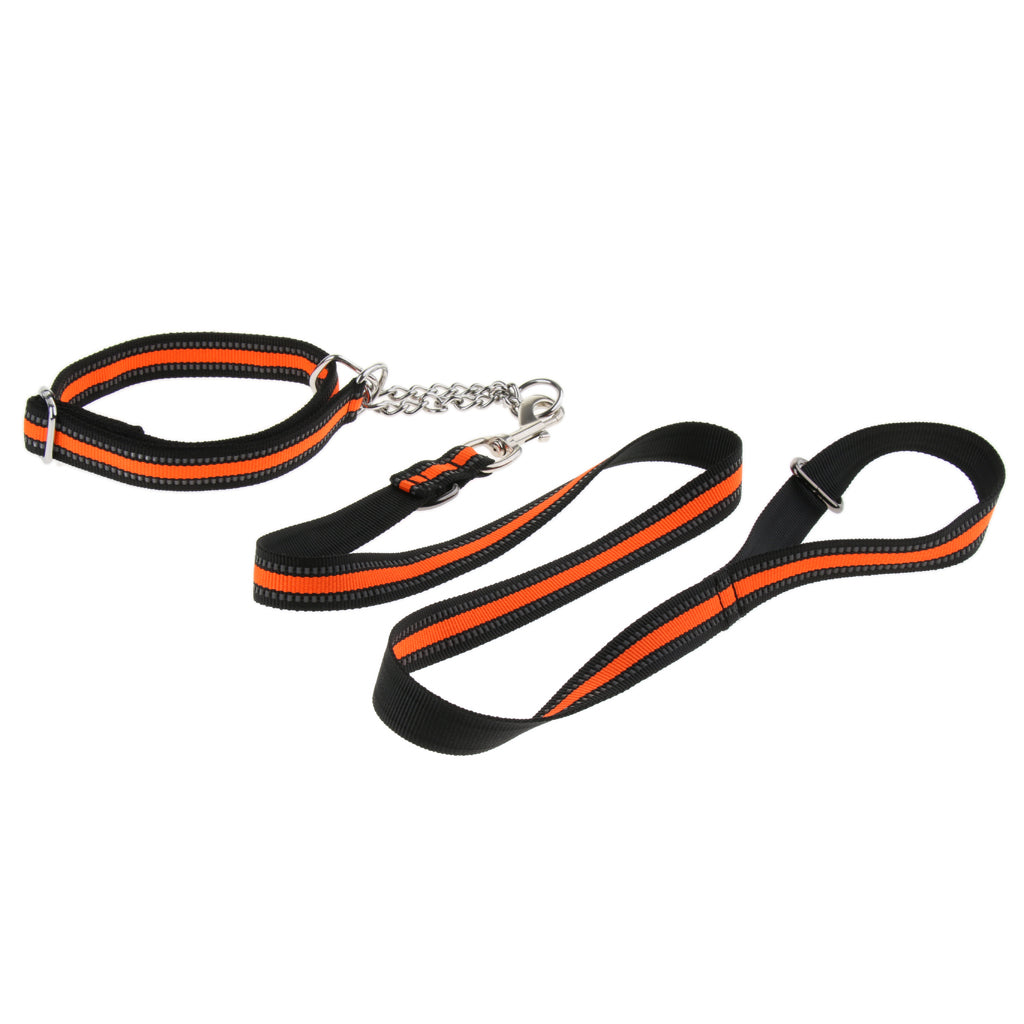 Reflective Strong Nylon Rope Dog Leash Collar Set for Walking Hiking Orange