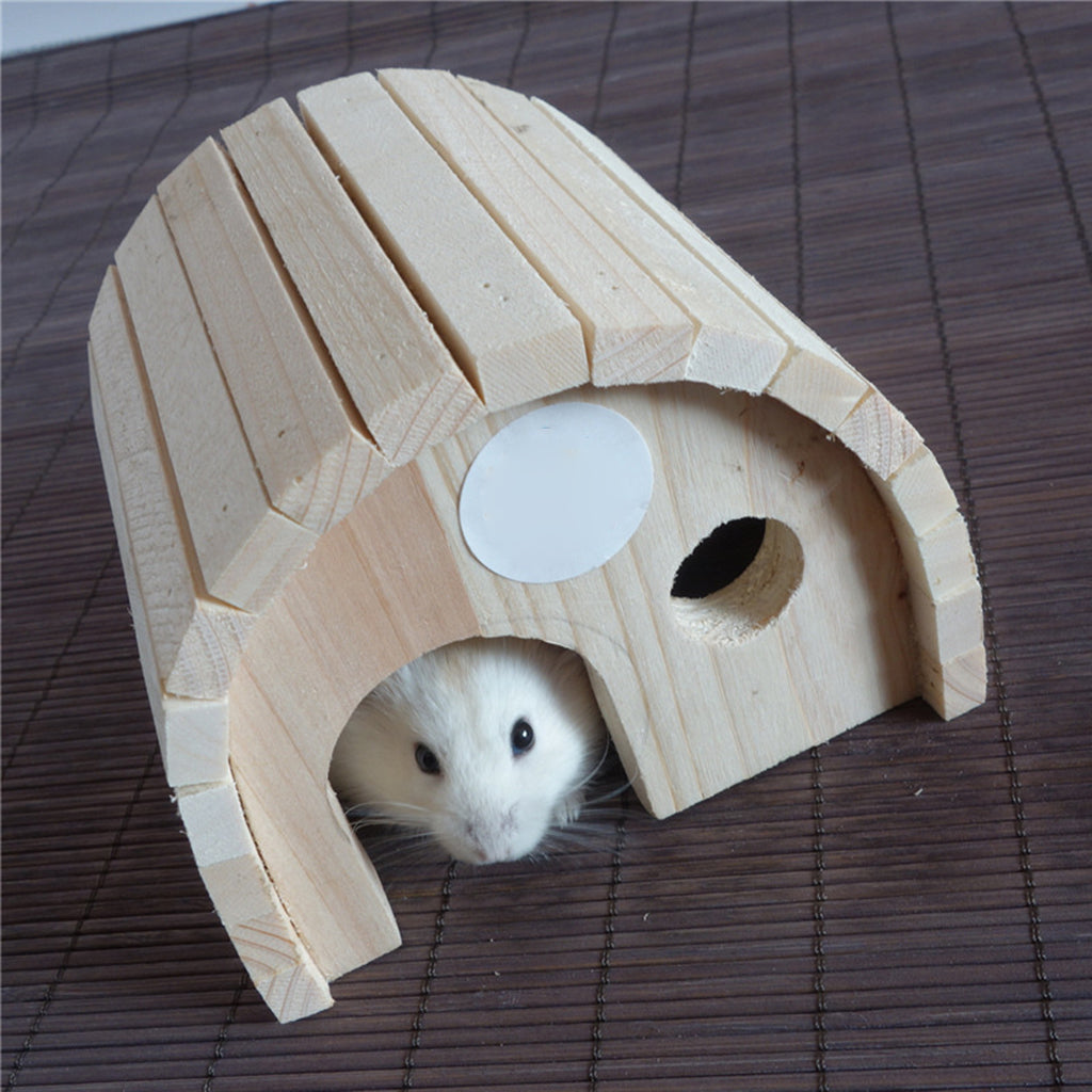 Wooden Hamster House Hideout Hut Exercise Natural Funny Nest Toy