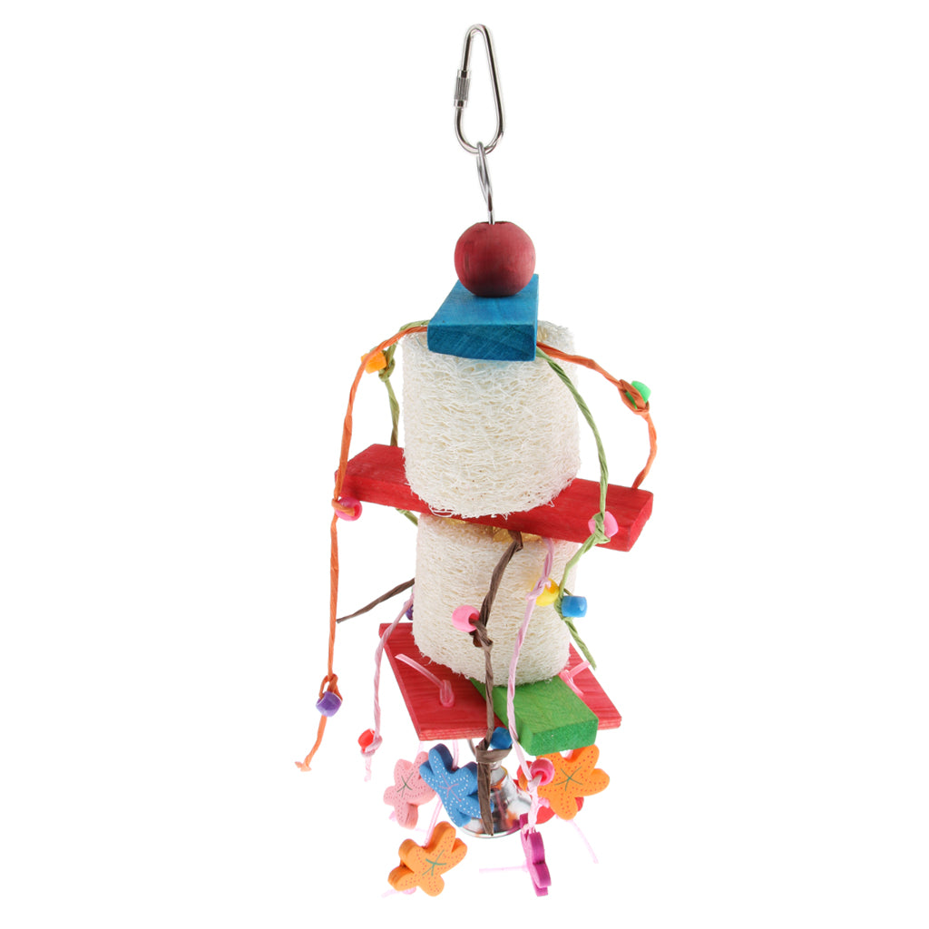 Bird Toy Wooden Loofah Leather Chew Climb Toy for Parrot Cockatiel Cockatoo