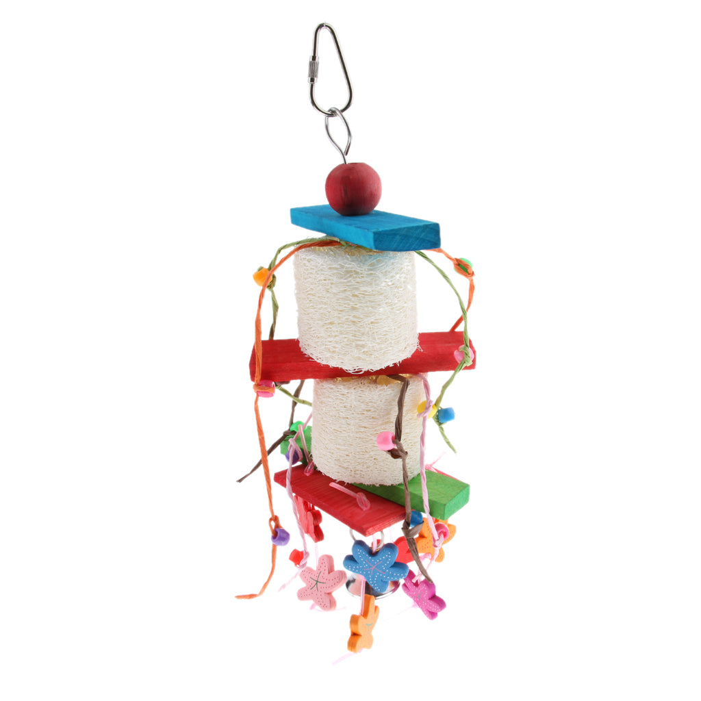 Bird Toy Wooden Loofah Leather Chew Climb Toy for Parrot Cockatiel Cockatoo