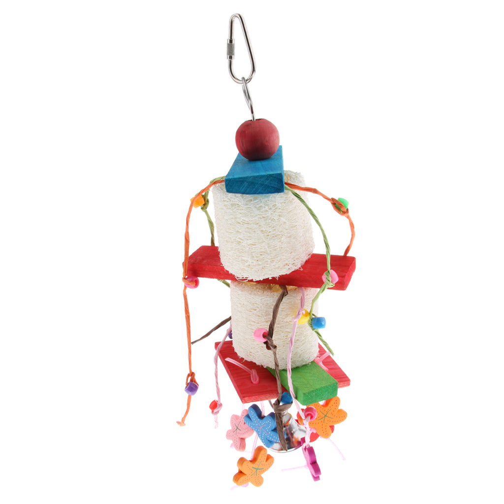 Bird Toy Wooden Loofah Leather Chew Climb Toy for Parrot Cockatiel Cockatoo