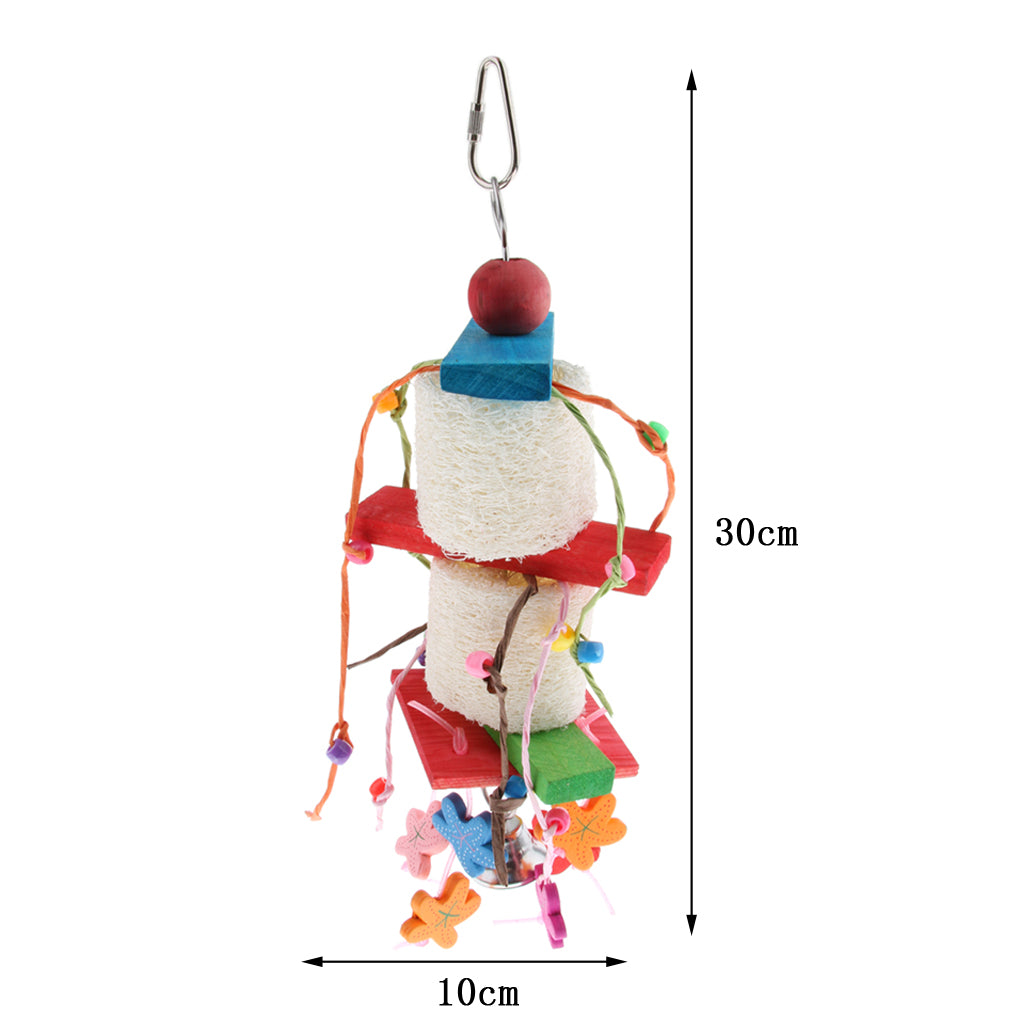 Bird Toy Wooden Loofah Leather Chew Climb Toy for Parrot Cockatiel Cockatoo