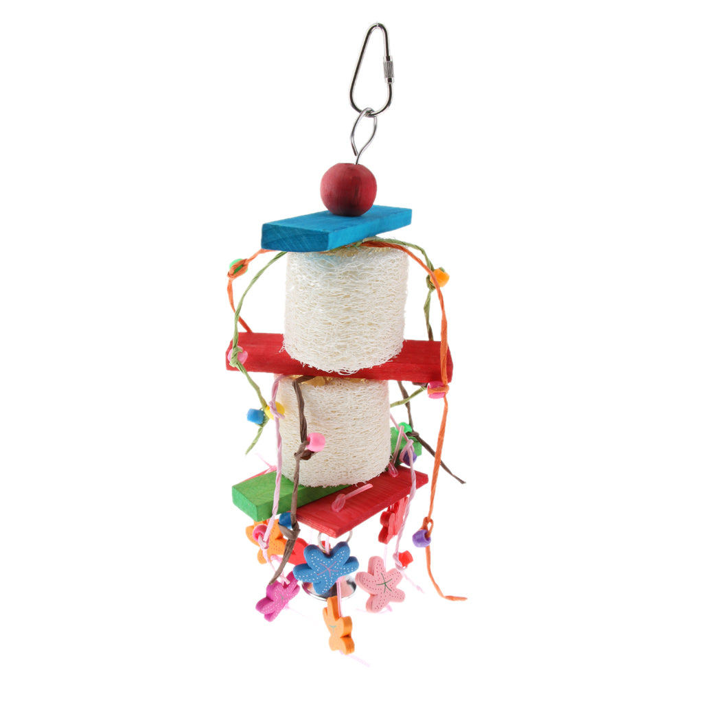 Bird Toy Wooden Loofah Leather Chew Climb Toy for Parrot Cockatiel Cockatoo