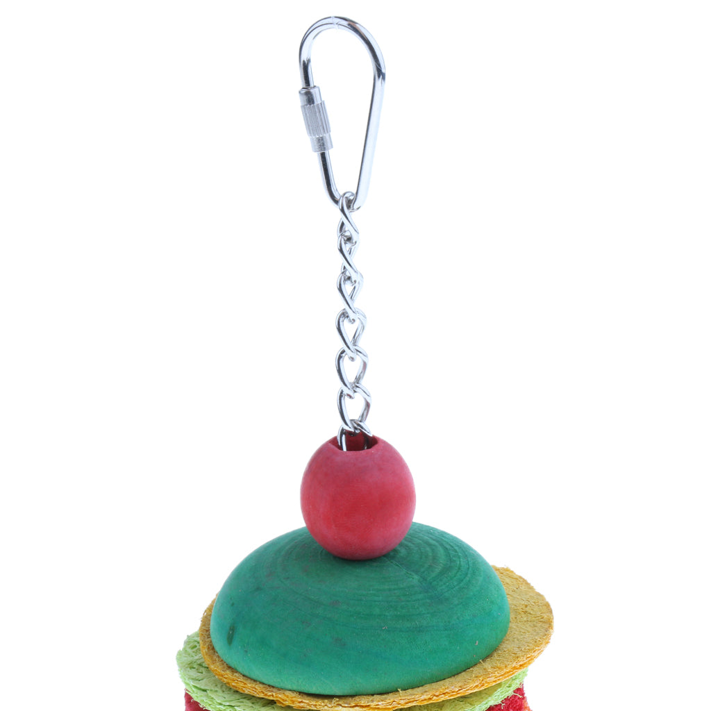 Hamburg Shape Pet Bird Toy with Bell Wooden Loofah Chewing Parrot Cage Toy