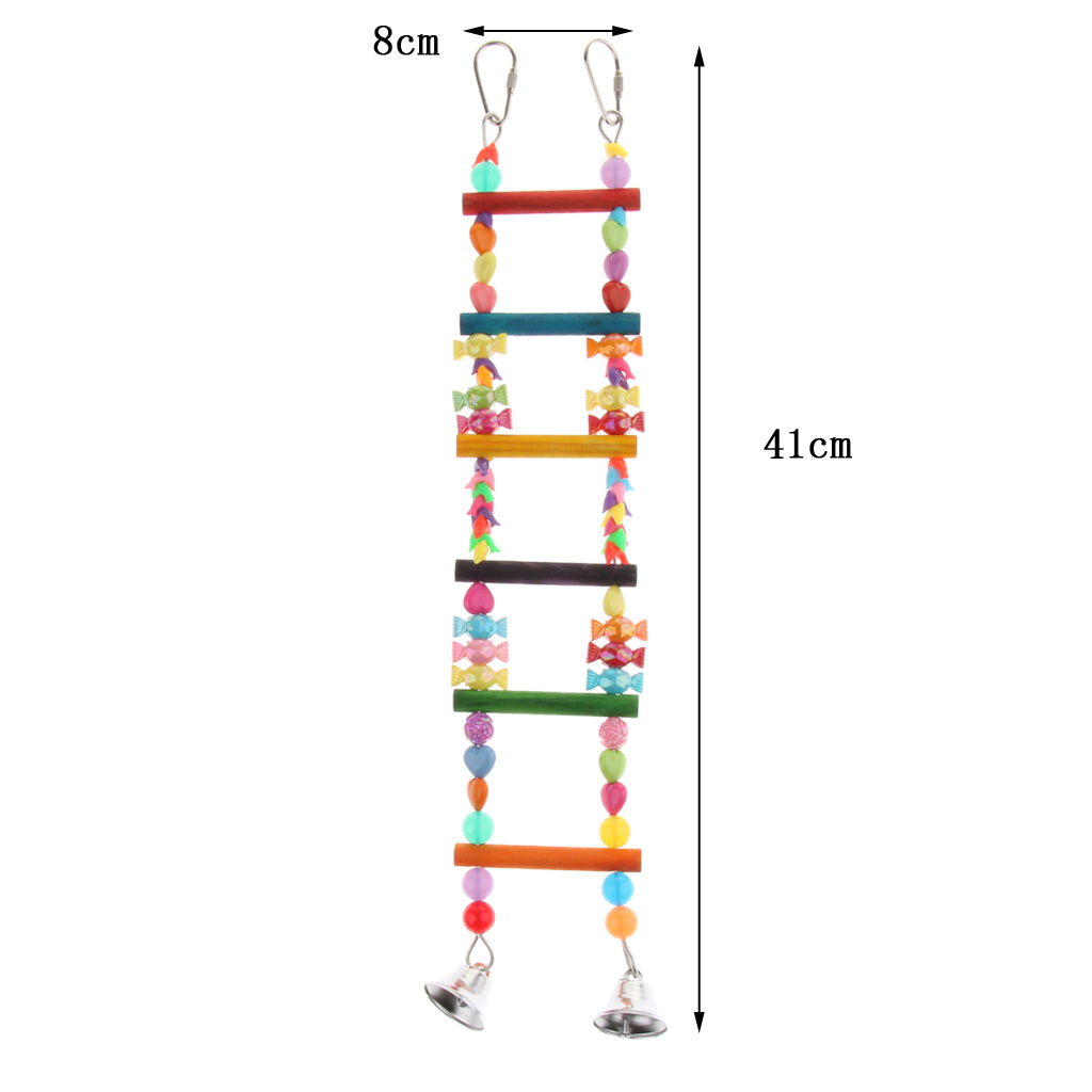 Wooden Colorful Bird Toy Parrot Climb Ladder Bird Swing Bridge with Bell