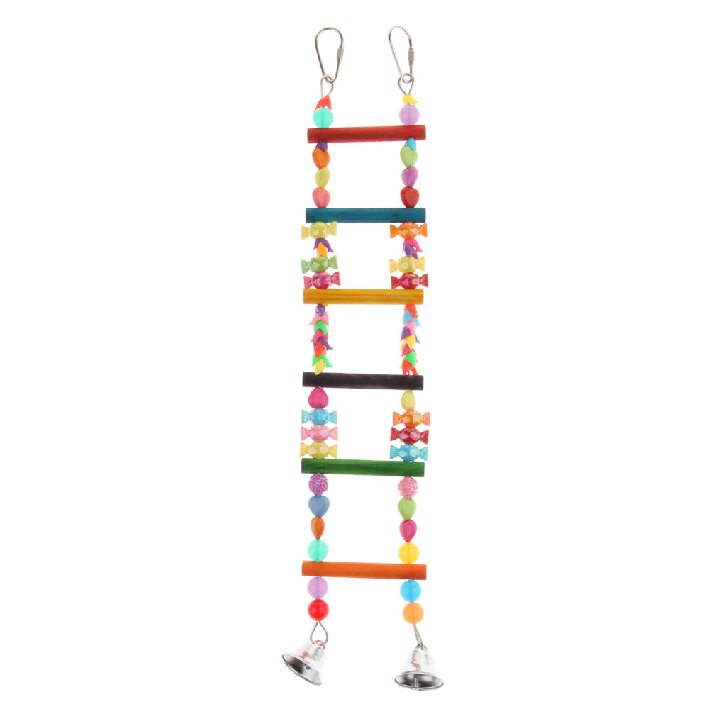 Wooden Colorful Bird Toy Parrot Climb Ladder Bird Swing Bridge with Bell