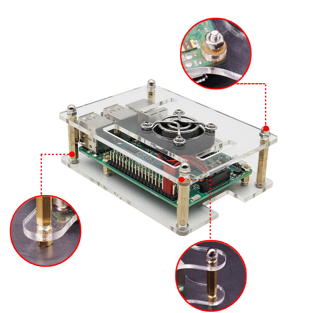 5-Layer Clear Case Enclosure with Cooling Fan for Raspberry Pi