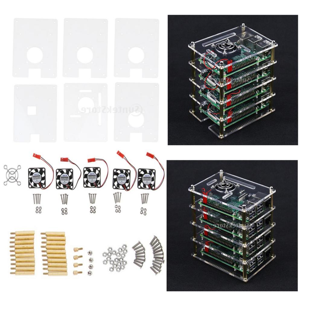 5-Layer Clear Case Enclosure with Cooling Fan for Raspberry Pi