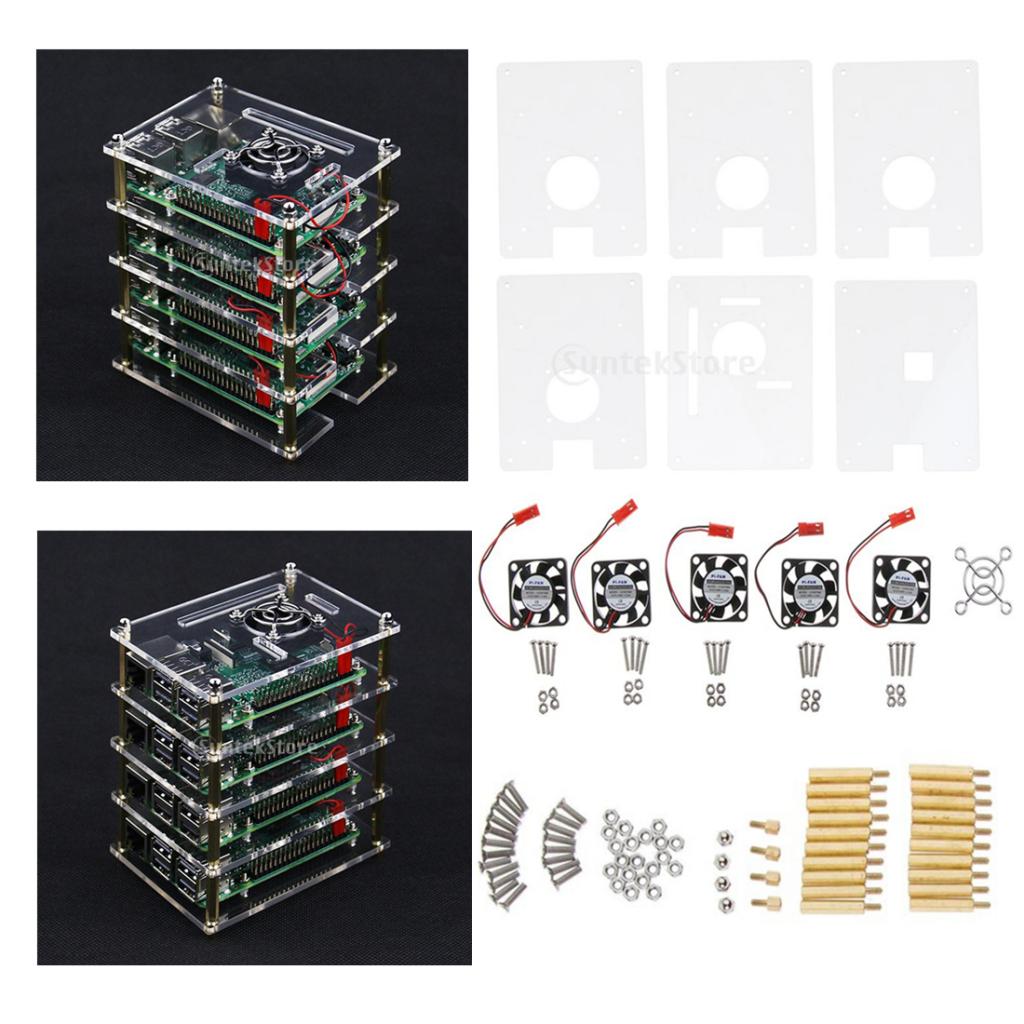 5-Layer Clear Case Enclosure with Cooling Fan for Raspberry Pi