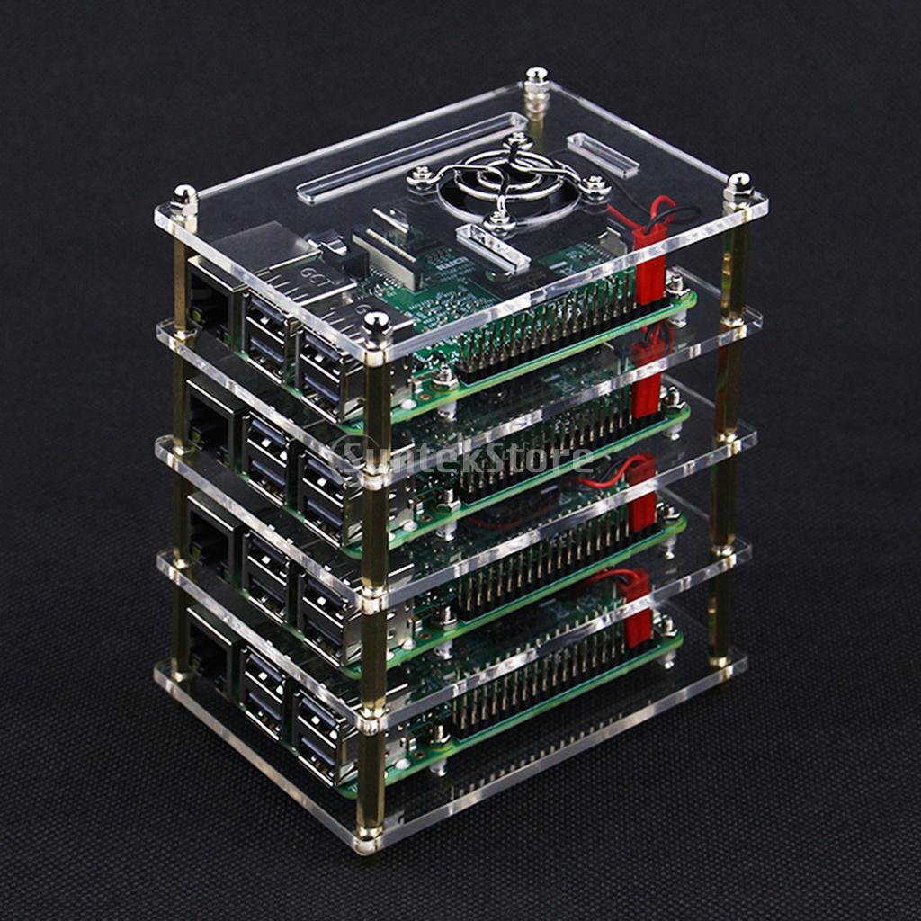 5-Layer Clear Case Enclosure with Cooling Fan for Raspberry Pi