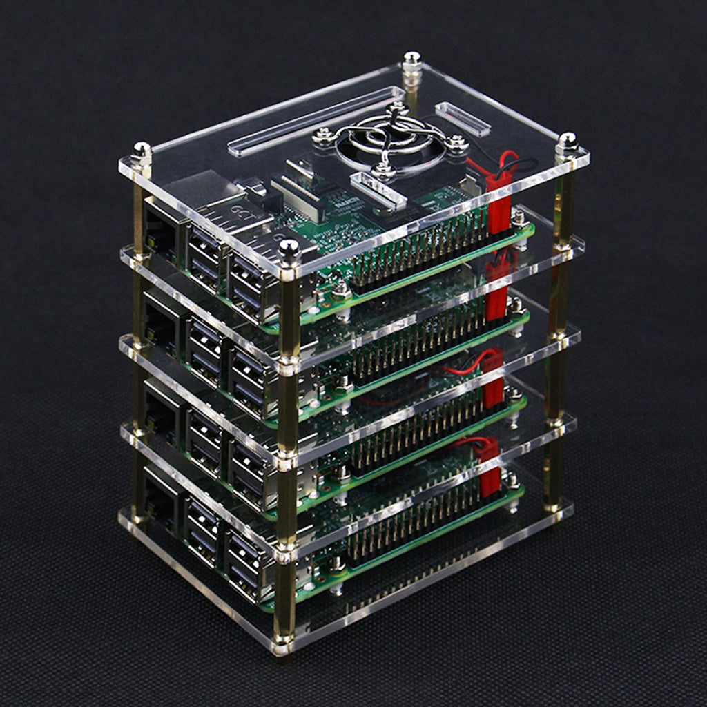 4-Layer Clear Case Enclosure with Cooling Fan for Raspberry Pi