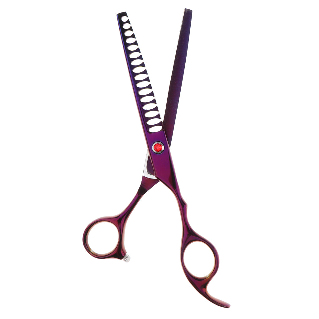 Teeth Fishbone Scissors Pets Grooming Thinning Shears Salon Hairdressing Purple