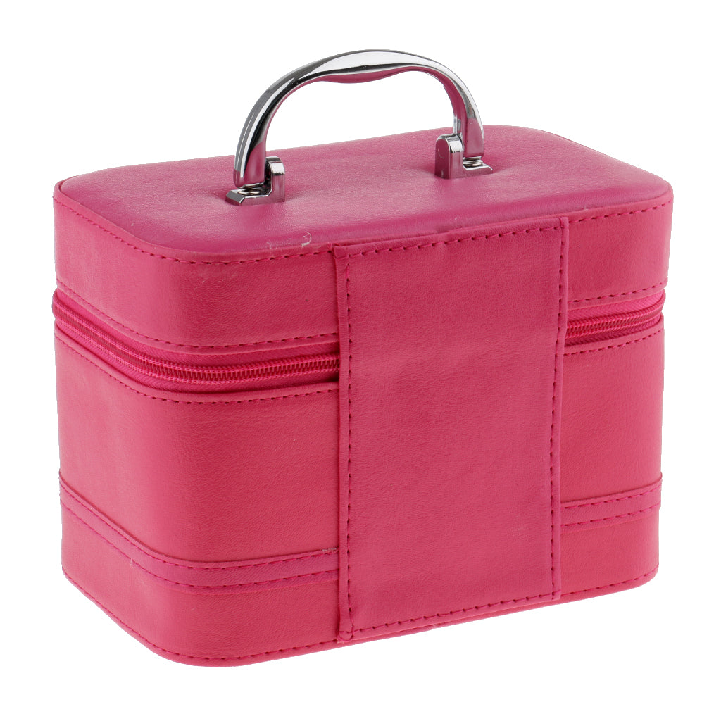 Portable Handbag Zipper Makeup Cosmetic Organizer Storage Case Box Rose Red